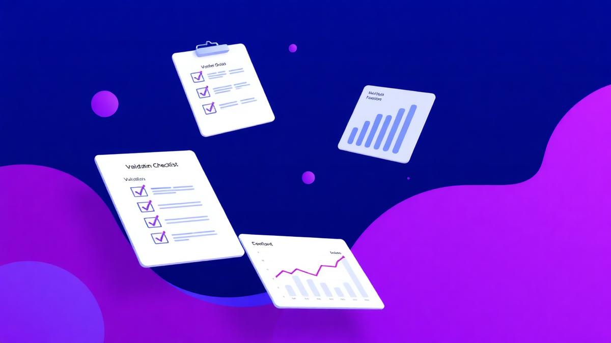 Ilustração de checklist e gráficos de validação de ideia